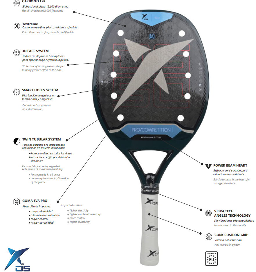Premium 5.0 BT Beach Tennis Racket – 12K Carbon + Sand Treatment