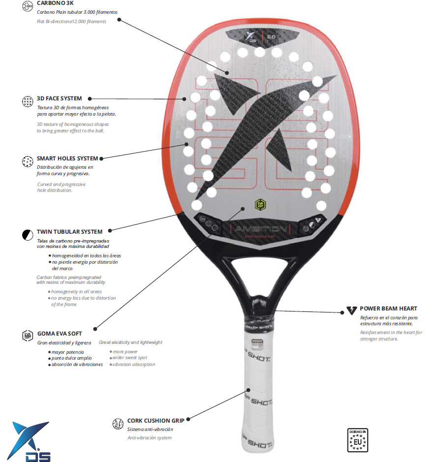 Explorer 6.0 BT Beach Tennis Racket – 3K Carbon + Sand Treatment